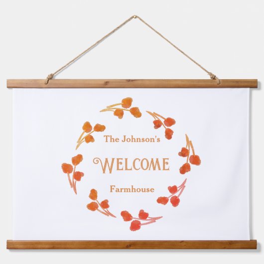 ファームハウスファミリー名ウェルカムサイン 吊り下げ型タペストリー (正面)