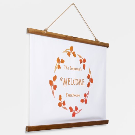 ファームハウスファミリー名ウェルカムサイン 吊り下げ型タペストリー (傾斜あり)