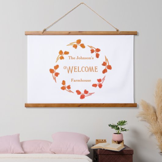 ファームハウスファミリー名ウェルカムサイン 吊り下げ型タペストリー (寝室)