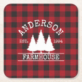 ファームハウスファミリー名レッドバッファロープレイド スクエアペーパーコースター (正面)