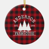 ファームハウスファミリー名レッドバッファロープレイド セラミックオーナメント (正面)