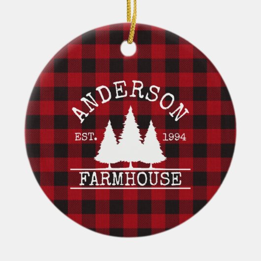 ファームハウスファミリー名レッドバッファロープレイド セラミックオーナメント (正面)