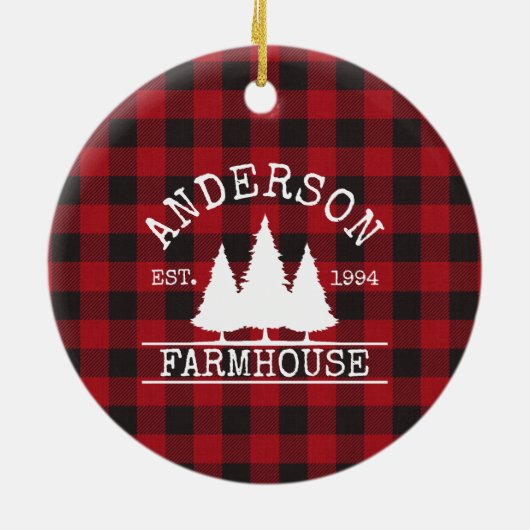 ファームハウスファミリー名レッドバッファロープレイド セラミックオーナメント (裏面)