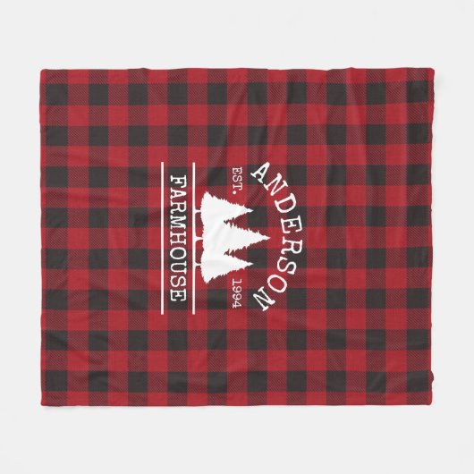 ファームハウスファミリー名レッドバッファロープレイド フリースブランケット (正面(横))