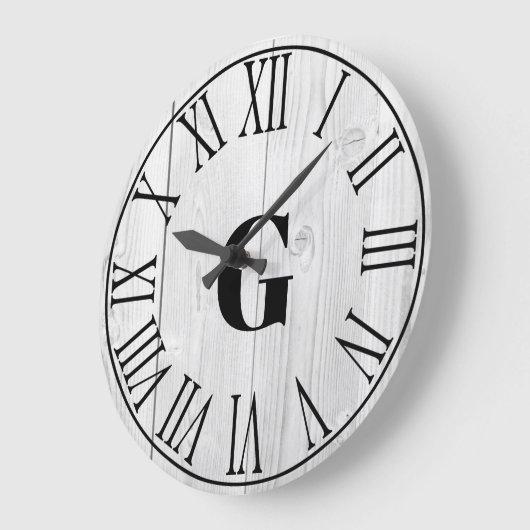 ファームハウスフェイクホワイトウッド&ブラック ラージ壁時計 (傾斜)