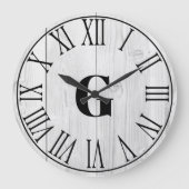 ファームハウスフェイクホワイトウッド&ブラック ラージ壁時計 (正面)