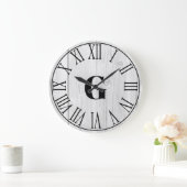 ファームハウスフェイクホワイトウッド&ブラック ラージ壁時計 (ホーム)