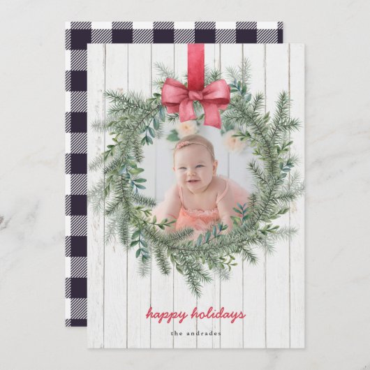 ファームハウスフォトクリスマスリースバッファローチェック シーズンカード (正面/裏面)