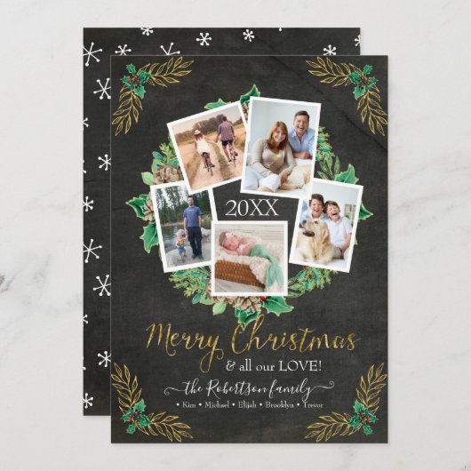 ファームハウスフォトリース金ゴールドクリスマスシャルボードH シーズンカード (正面/裏面)