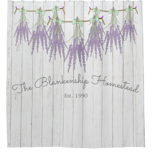 ファームハウスフランスのラベンダーバンドルグリーンボウ シャワーカーテン (正面)