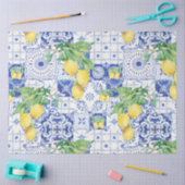 ファームハウスフランスのレモンブルーnホワイトタイルデコップページ 薄葉紙 (クラフト)