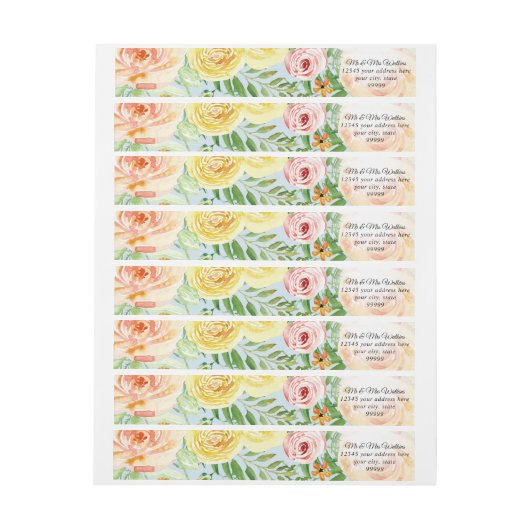 ファームハウスフローラスカイブルー赤面nイエローローズ ラップアラウンドラベル (シート)