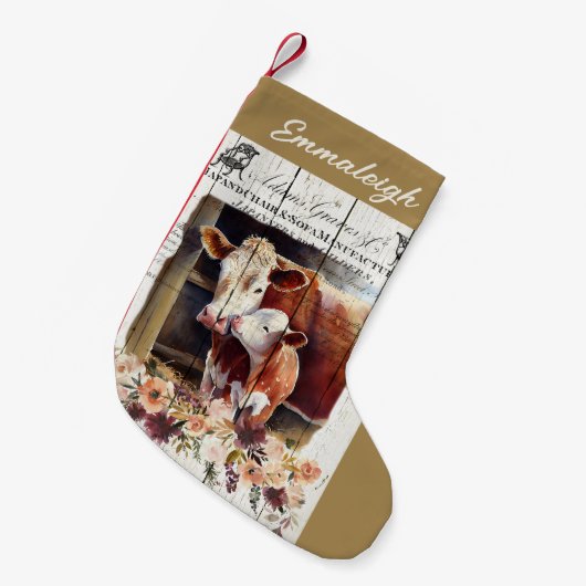 ファームハウスフローラヘレフォードフュズクリスマスストッキング スモールクリスマスストッキング (正面 (吊り時))