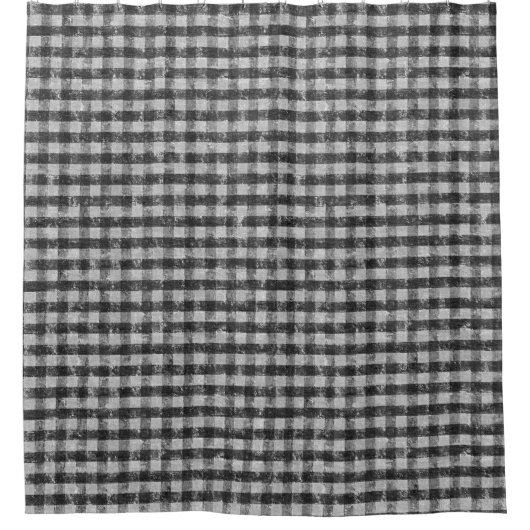 ファームハウスブラックアンドホワイトギンガムチェックプレイド シャワーカーテン (正面)