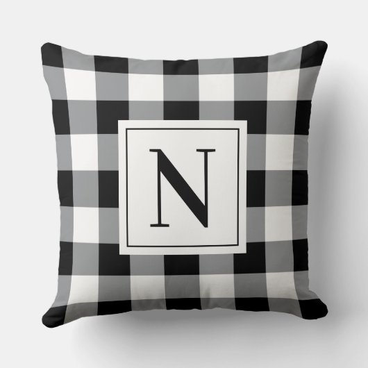 ファームハウスブラックギンガムチェックプレイドモノグラム クッション (裏面)