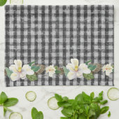 ファームハウスブラックチェックホワ素朴イトマグノリア葉ズ キッチンタオル (折り畳み)