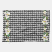 ファームハウスブラックチェックホワ素朴イトマグノリア葉ズ キッチンタオル (横)