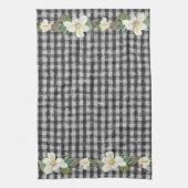 ファームハウスブラックチェックホワ素朴イトマグノリア葉ズ キッチンタオル (縦)