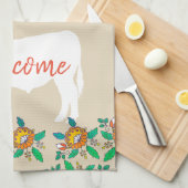 ファームハウスブルカウシルエット&カントリーフラワー キッチンタオル (四つ折り)