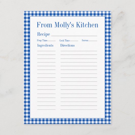 ファームハウスブルーアンドホワイトギンガムプレイドレシピ エンクロージャーカード (正面)