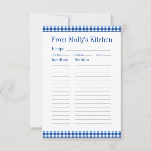 ファームハウスブルーアンドホワイトギンガムプレイドレシピ ノートカード (正面)