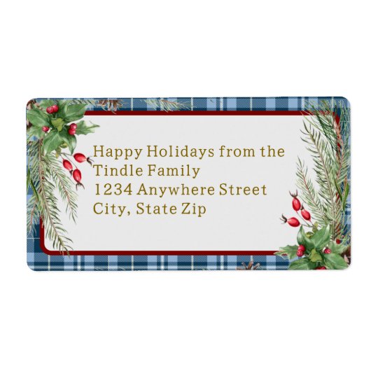 ファームハウスブルーギンガムホリークリスマスリターン ラベル (正面)