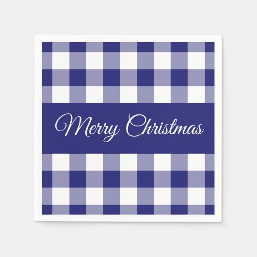 ファームハウスブルーチェックメリークリスマス スタンダードカクテルナプキン (正面)