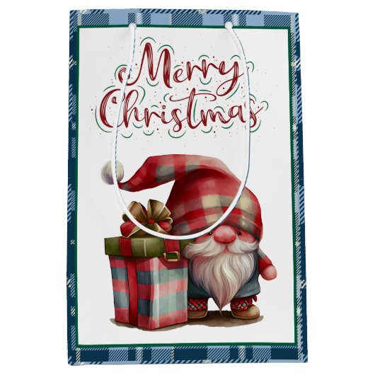 ファームハウスブルーバッファロープレイドウォーターカラーレッド格言 ミディアムペーパーバッグ (正面)