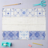 ファームハウスブルー色彩の鮮やかホワイトタイルウッドデクページ 薄葉紙 (クラフト)