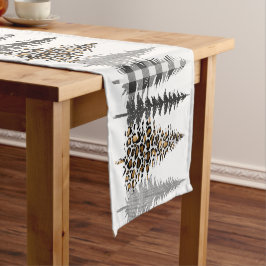 ファームハウスプレイドとアニマルプリントクリスマスツリー ショートテーブルランナー