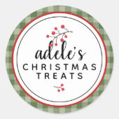 ファームハウスプレイドクリスマストリッパーソナライズされたト ラウンドシール (正面)