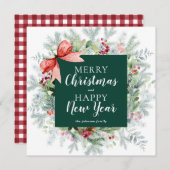 ファームハウスプレイドチェックウィンターリースクリスマス シーズンカード (正面/裏面)