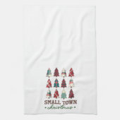ファームハウスプレイドツリースモールタウンクリスマス キッチンタオル (縦)