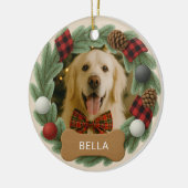ファームハウスプレイドドッグ名写真ホリデークリスマス セラミックオーナメント (左)