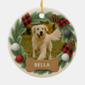 ファームハウスプレイドドッグ名写真ホリデークリスマス セラミックオーナメント (裏面)