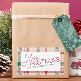 ファームハウスプレイドメリークリスマスファミリーネームレクタン 長方形シール