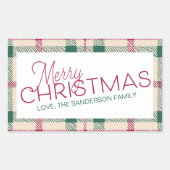 ファームハウスプレイドメリークリスマスファミリーネームレクタン 長方形シール (正面)