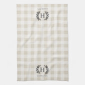ファームハウスプレイドローレルモノグラム&名前 キッチンタオル (縦)