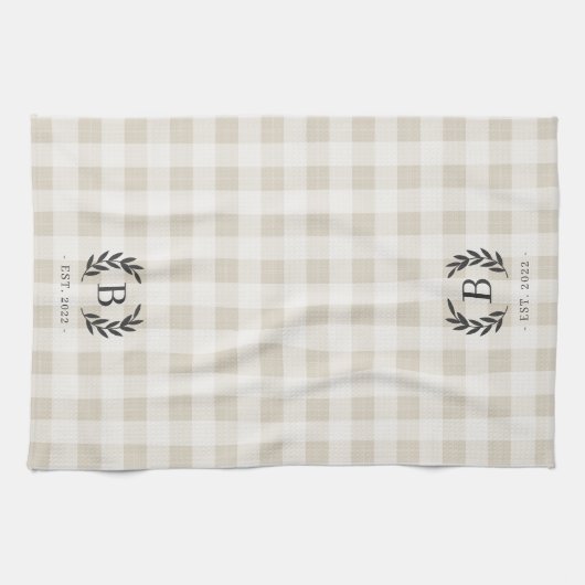 ファームハウスプレイドローレルモノグラム&年立ち キッチンタオル (横)