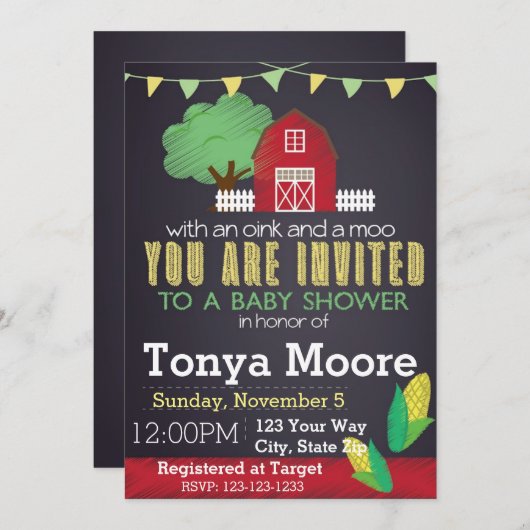 ファームハウスベビーシャワー招待状 招待状 (正面/裏面)