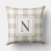 ファームハウスベージュグレーギンガムチェックプラッドモノグラム クッション (裏面)