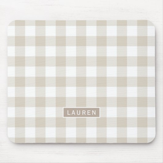 ファームハウスベージュバッファローチェックパーソナライズされた名 マウスパッド (正面)