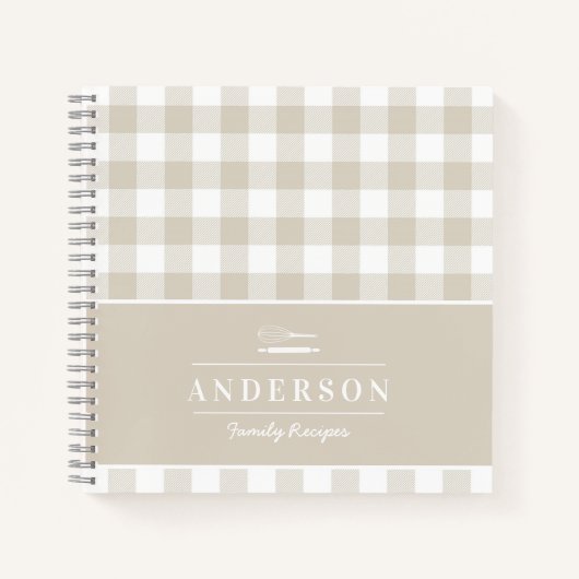 ファームハウスベージュバッファローチェックファミリーベーキングレシピ ノートブック (正面)