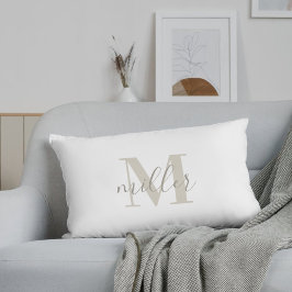 ファームハウスベージュバッファロープレイドファミリーネームモノグラム ランバークッション