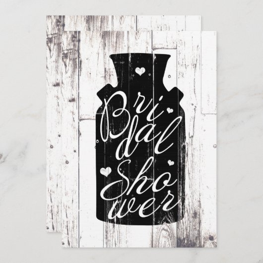 ファームハウスホワイトウッド素朴ミルクジュグブライダルシャワー 招待状 (正面/裏面)