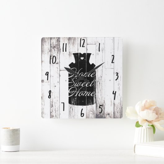 ファームハウスホワイトウッド素朴ミルクジュホームスウィート スクエア壁時計 (ホーム)