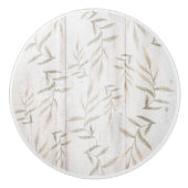 ファームハウスボタニカルホワイトウッド素朴赤面葉 セラミックノブ (正面)