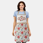 ファームハウスポインセチアクリスマスモノグラムホリデイ エプロン (着用した状態)