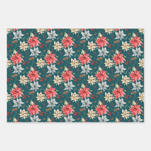 ファームハウスポインセチアクリスマス&ホリデー ラッピングペーパーシート (正面2)