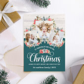 ファームハウスポインセチアティール（緑がかった色）&ウッド3フォトコラージュ シーズンカード